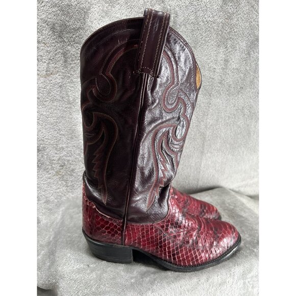 Vtg Tony Lama Gold Label Mens 7 EE Red Python Snakeskin Cowboy Boots Western - Picture 1 of 14